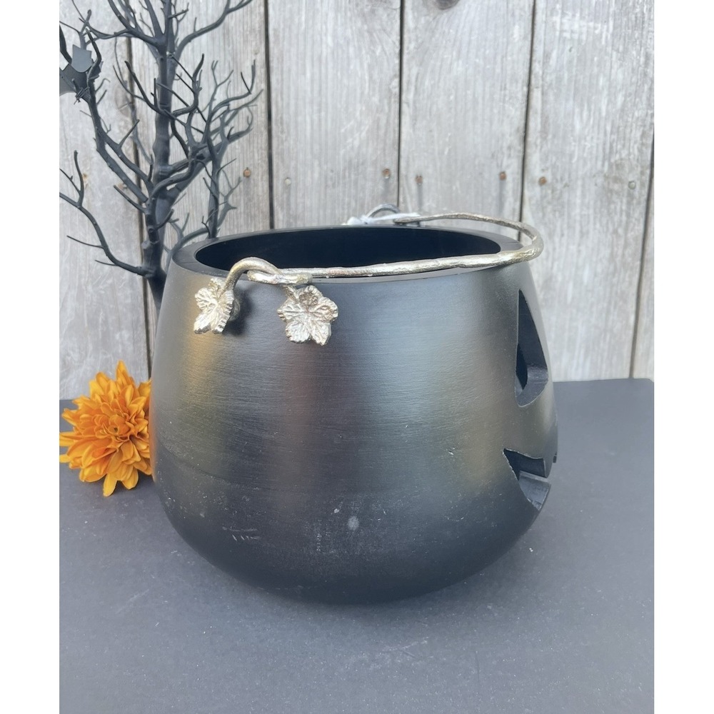 Martha Stewart Large Wooden Halloween Pumpkin Jack O Lantern Black Candy Bowl - Picture 3 of 3